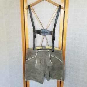 Vintage Bavarian Lederhosen Suede Shorts Gray Ries Zipper Men's Size Large